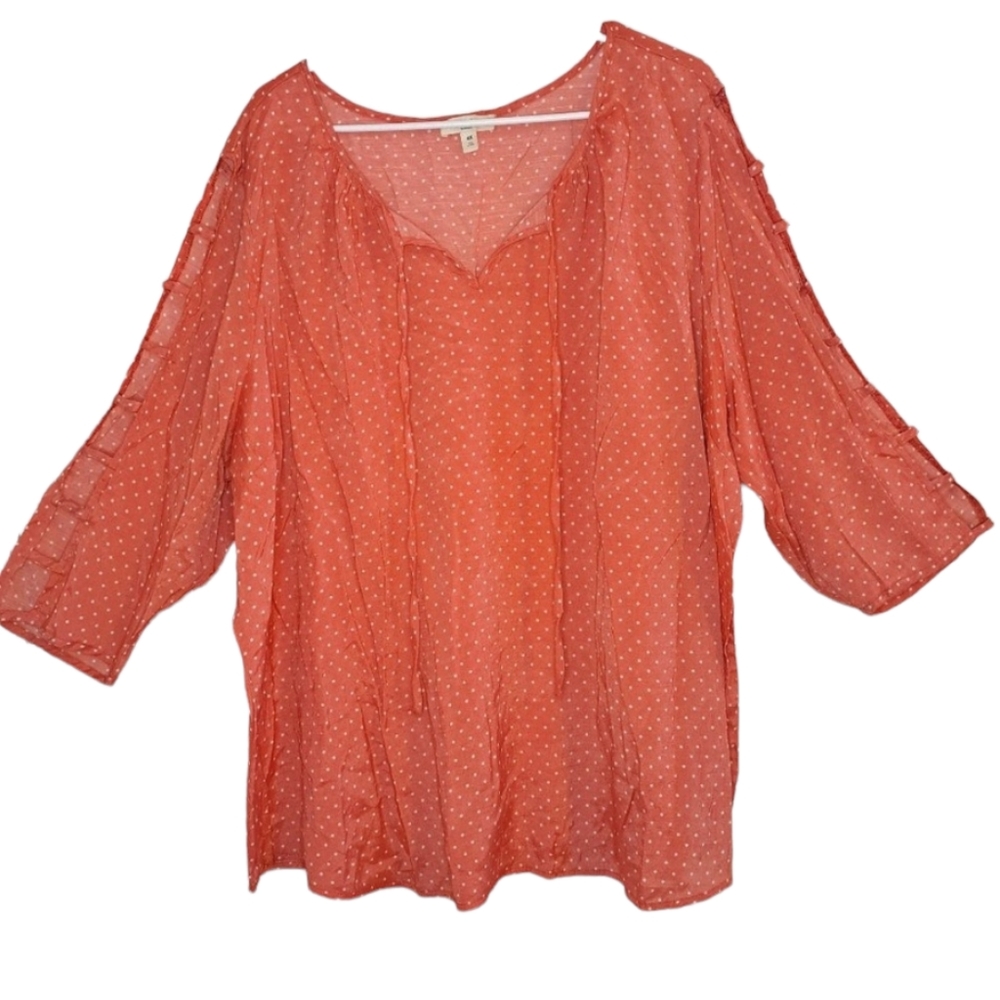 Como Blue Coral Pink Polka Dot Cutout Shoulder Blouse Plus Size 4X